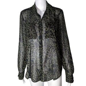 Rock & Republic Shirt Womens Small Camo Animal Print Cheetah Sheer Long Sleeve
